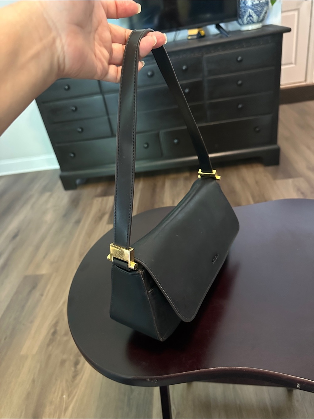 Mondani Black Shoulder Bag with Gold Hardware